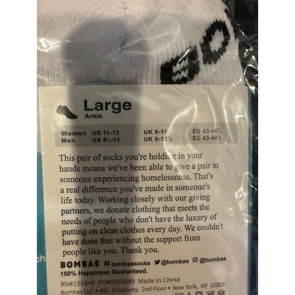 Bombas Ankle Socks White Large Honeycomb Arch Support Blister Tab